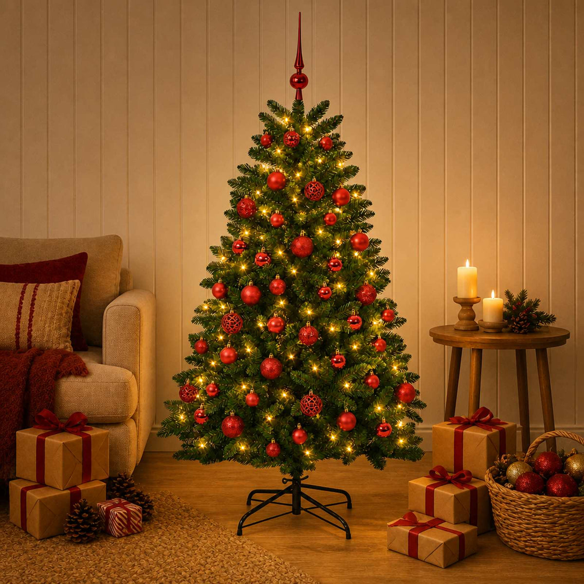Artificial Christmas Tree Mid-green with Bauble 180 cm 300 LEDs