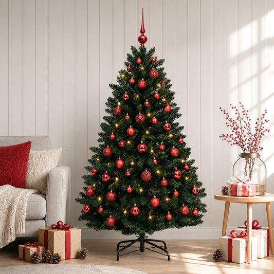Artificial Christmas Tree Dark Green with Baubles 180 cm