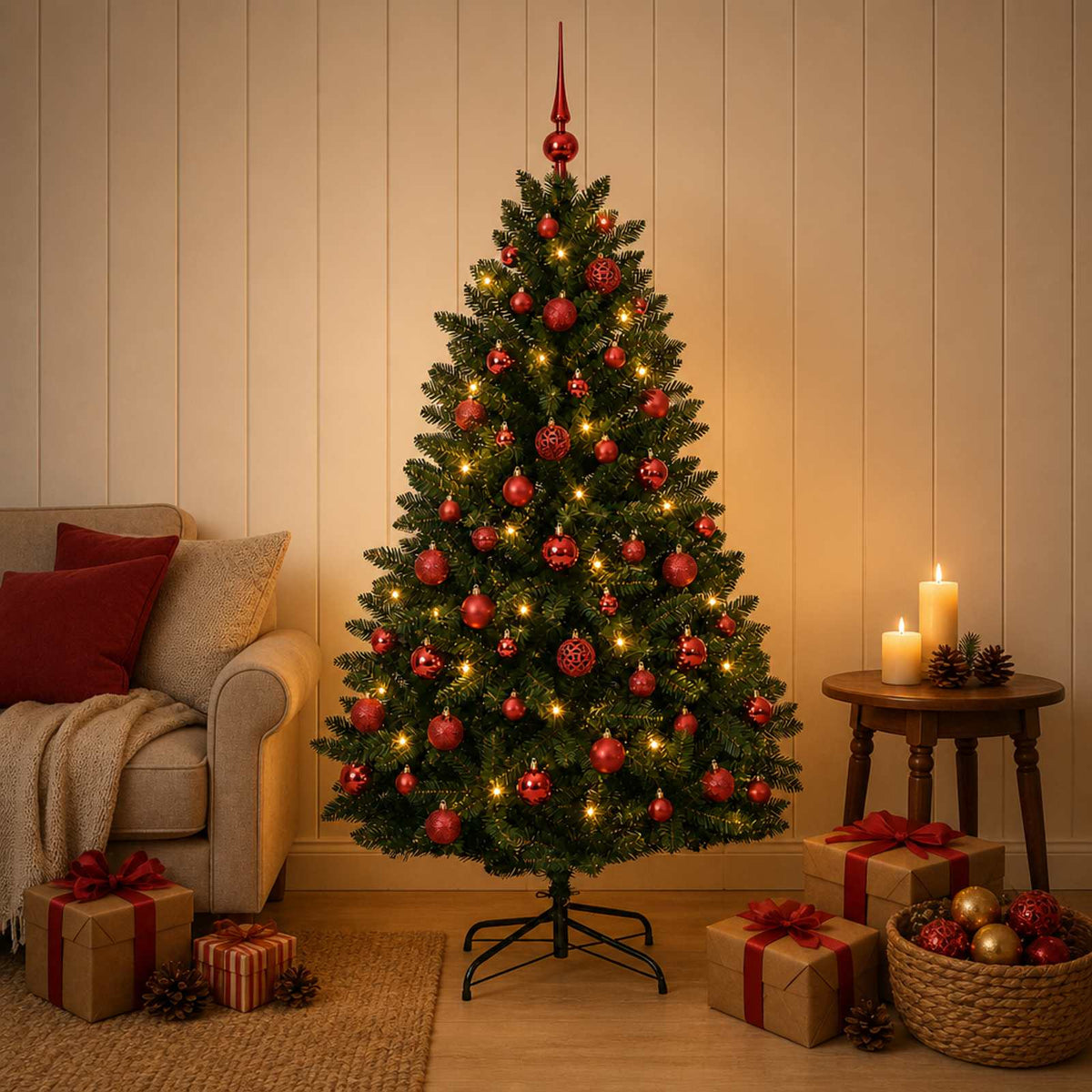 Artificial Christmas Tree Dark Green with Bauble 150 cm
