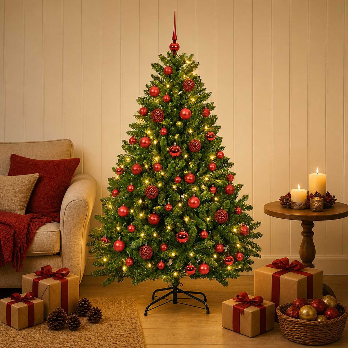Artificial Light Green Christmas Tree with Baubles 180 cm