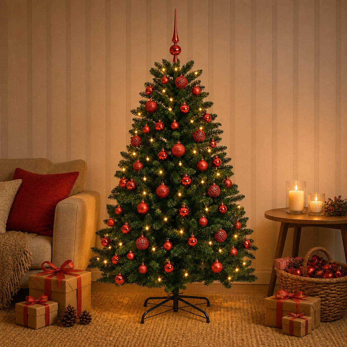 Artificial Christmas Tree Mid-green with Ornament 120 cm