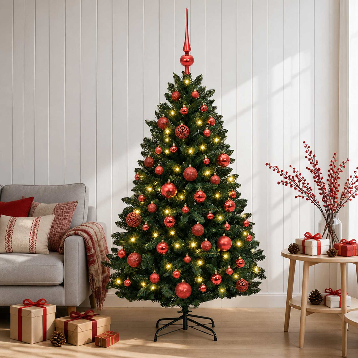 Artificial Christmas Tree Dark Green with Baubles 150 cm