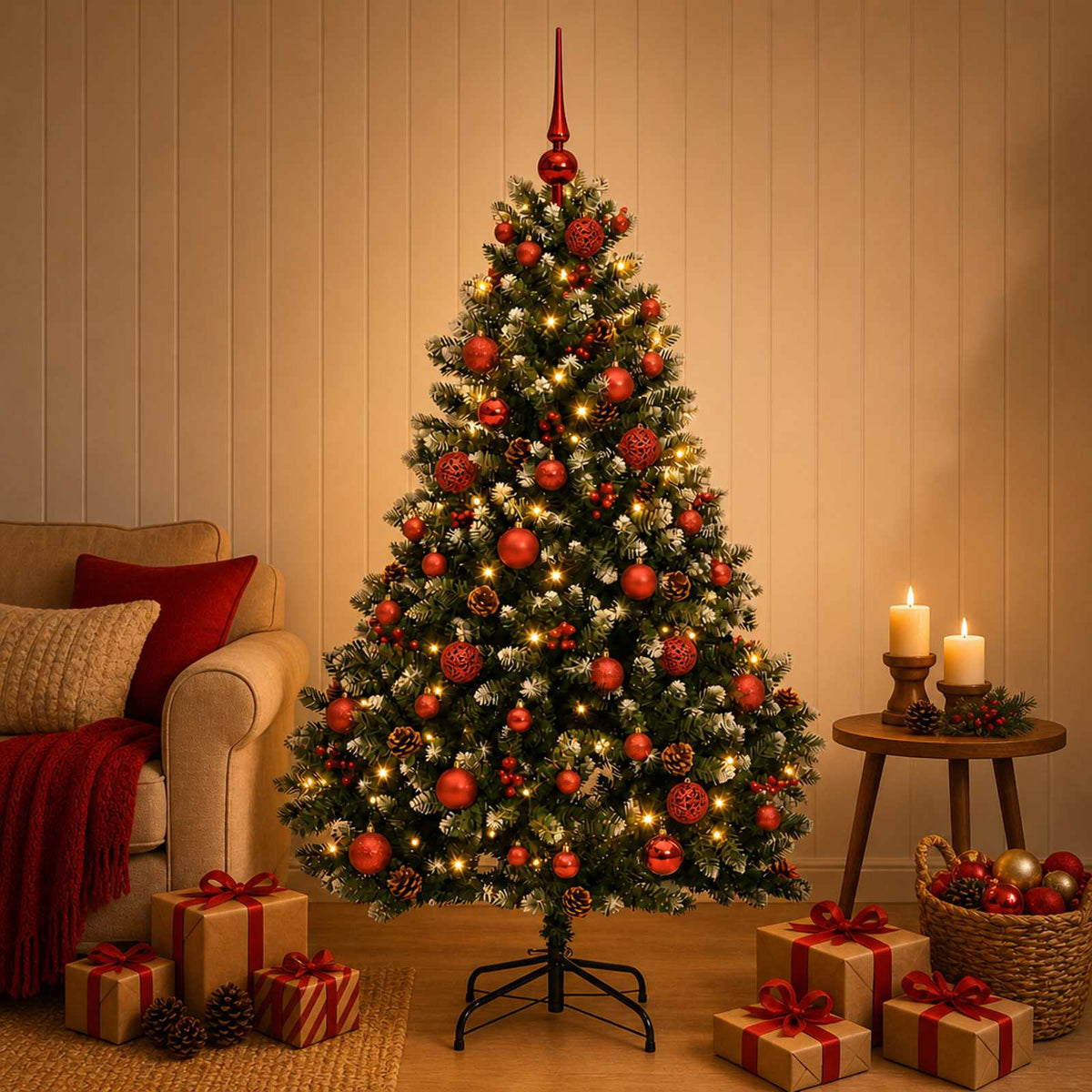 Artificial Christmas Tree Green with Baubles 180 cm 300 LEDs