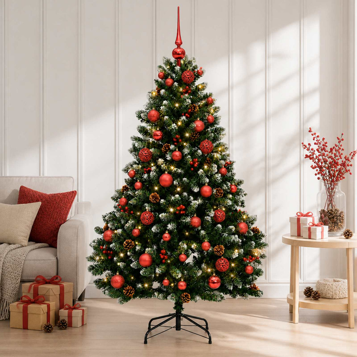 Artificial Christmas Tree Green with Baubles 180 cm 300 LEDs