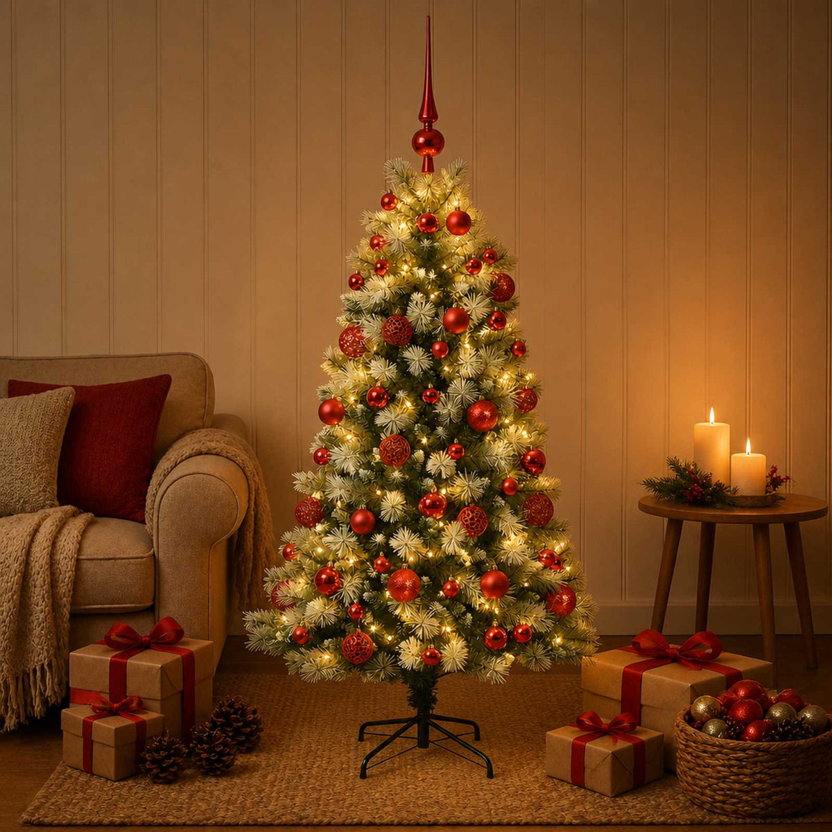 Artificial Hinged Christmas Tree with Baubles 120 cm 150 LEDs