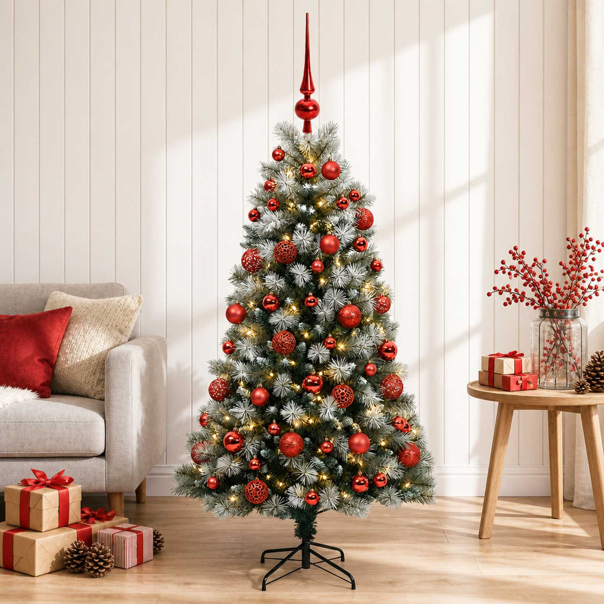 Artificial Hinged Christmas Tree with Baubles 120 cm 150 LEDs