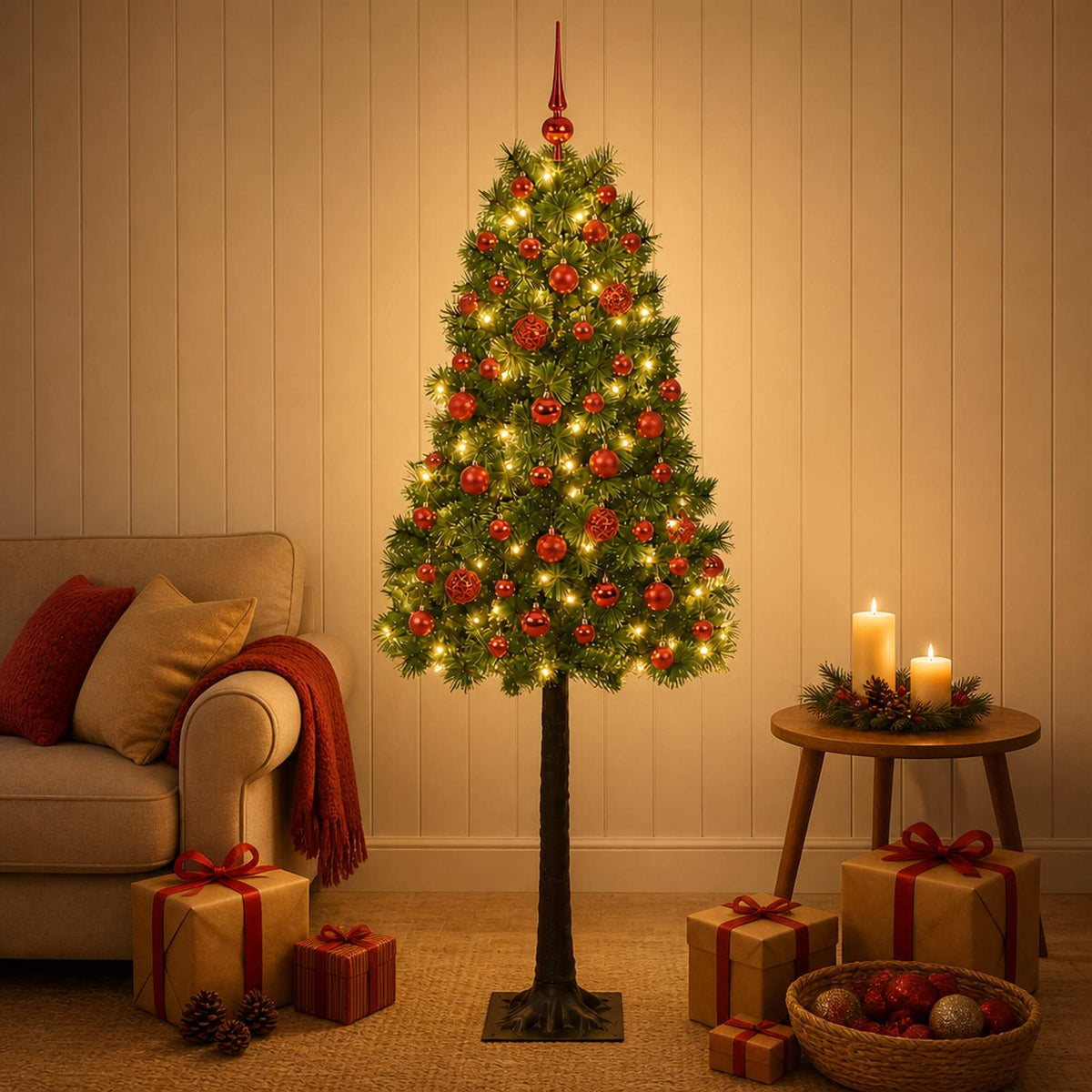 Artificial Hinged Christmas Tree with Baubles 150 cm 150 LEDs