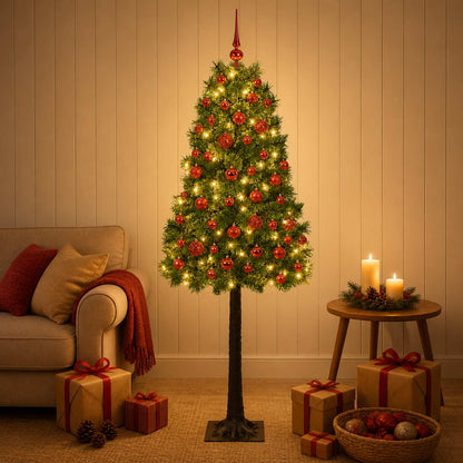 Artificial Hinged Christmas Tree with Baubles 150 cm 150 LEDs