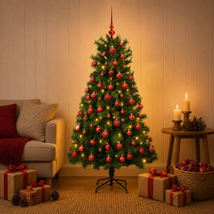 Artificial Hinged Christmas Tree with Baubles 150 cm 150 LEDs