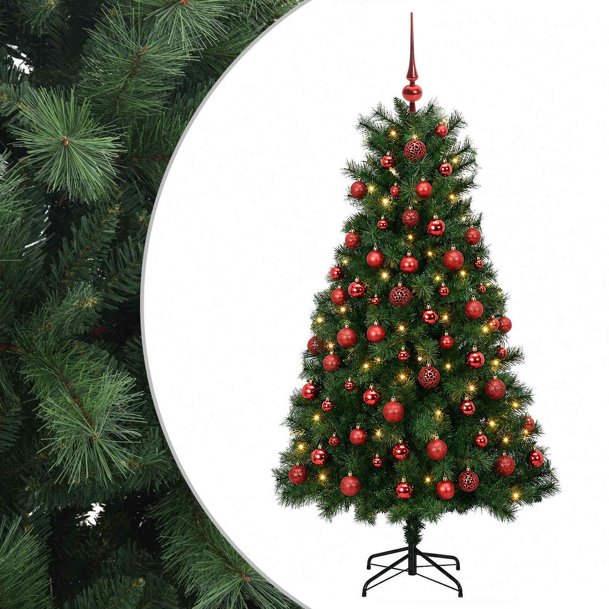 Artificial Hinged Christmas Tree with Baubles 150 cm 150 LEDs