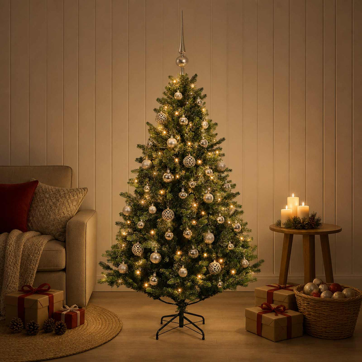 Artificial Christmas Tree with Bauble 150 cm 150 LEDs