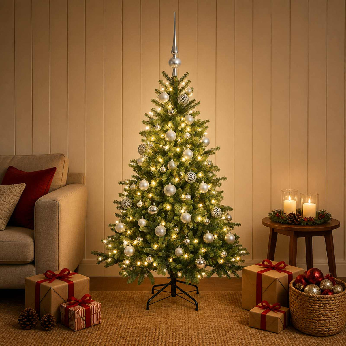 Artificial Christmas Tree with Bauble 150 cm 150 LEDs