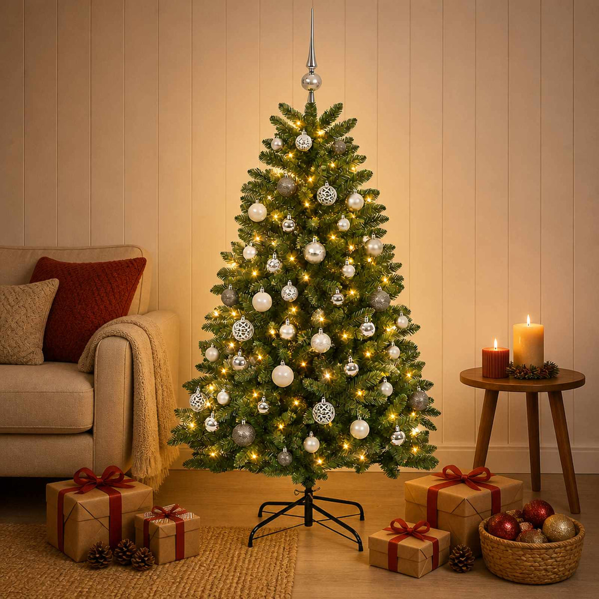 Artificial Christmas Tree Mid-green with Bauble 180 cm 300 LEDs