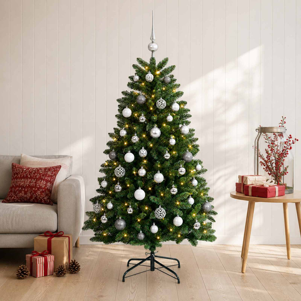 Artificial Christmas Tree Mid-green with Bauble 150 cm 150 LEDs