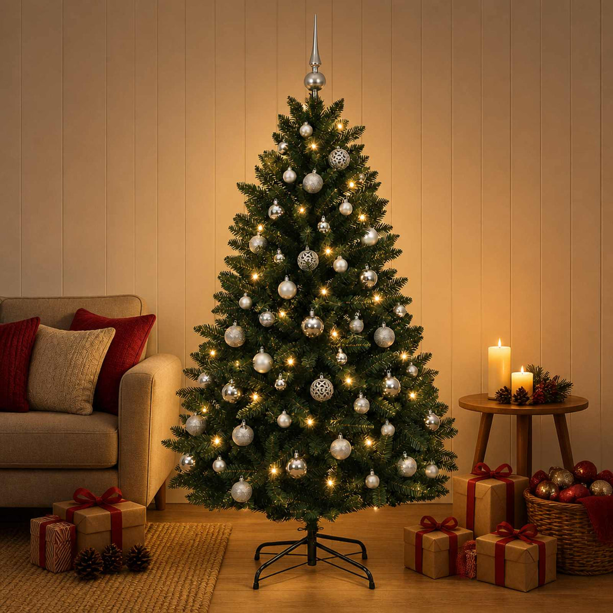 Artificial Christmas Tree Dark Green with Baubles 120 cm