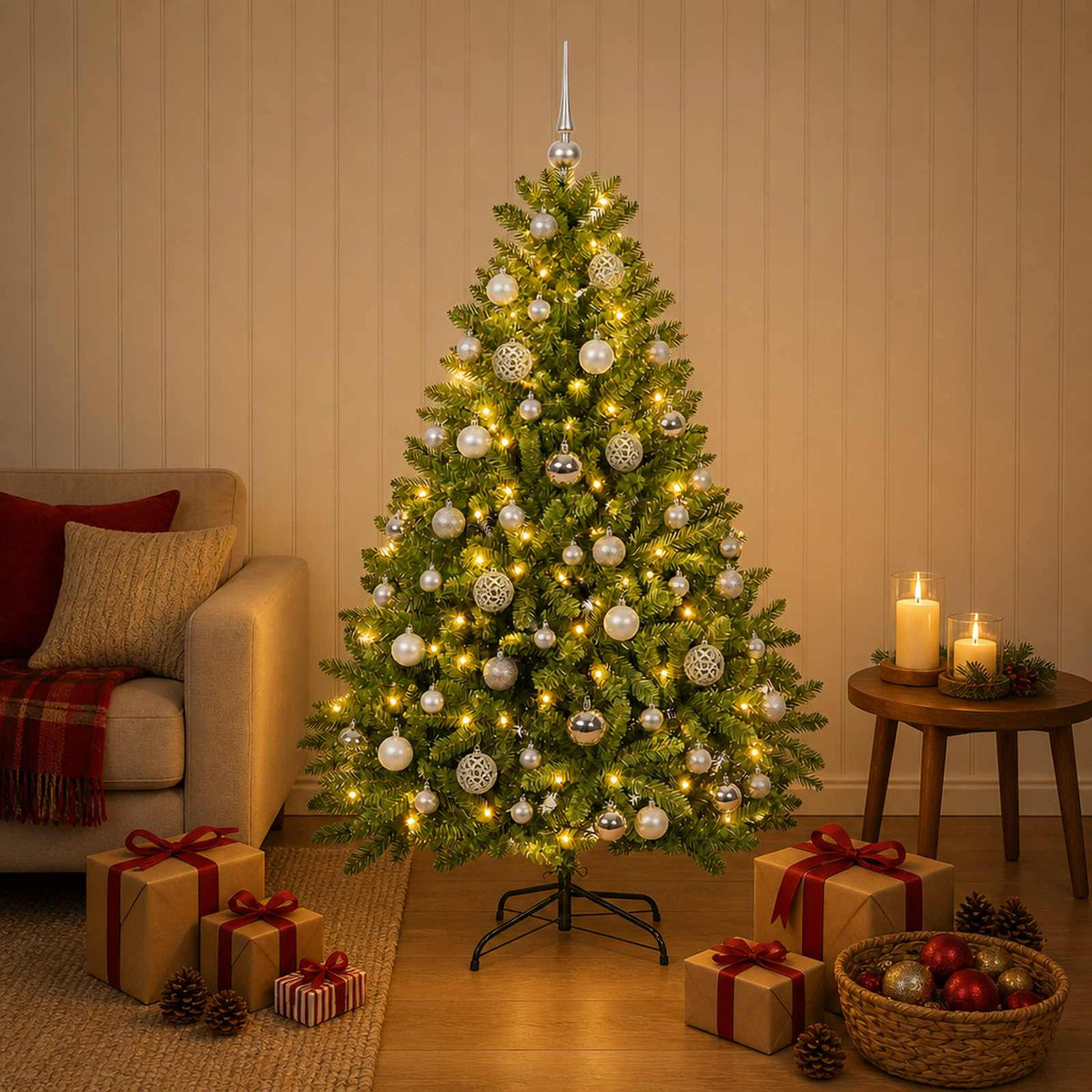 Artificial Christmas Tree Light Green with Bauble 180 cm