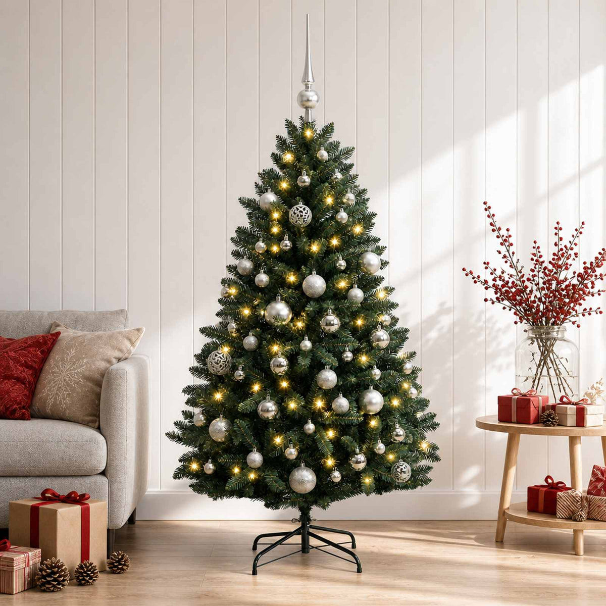Artificial Christmas Tree Dark Green with Baubles 150 cm