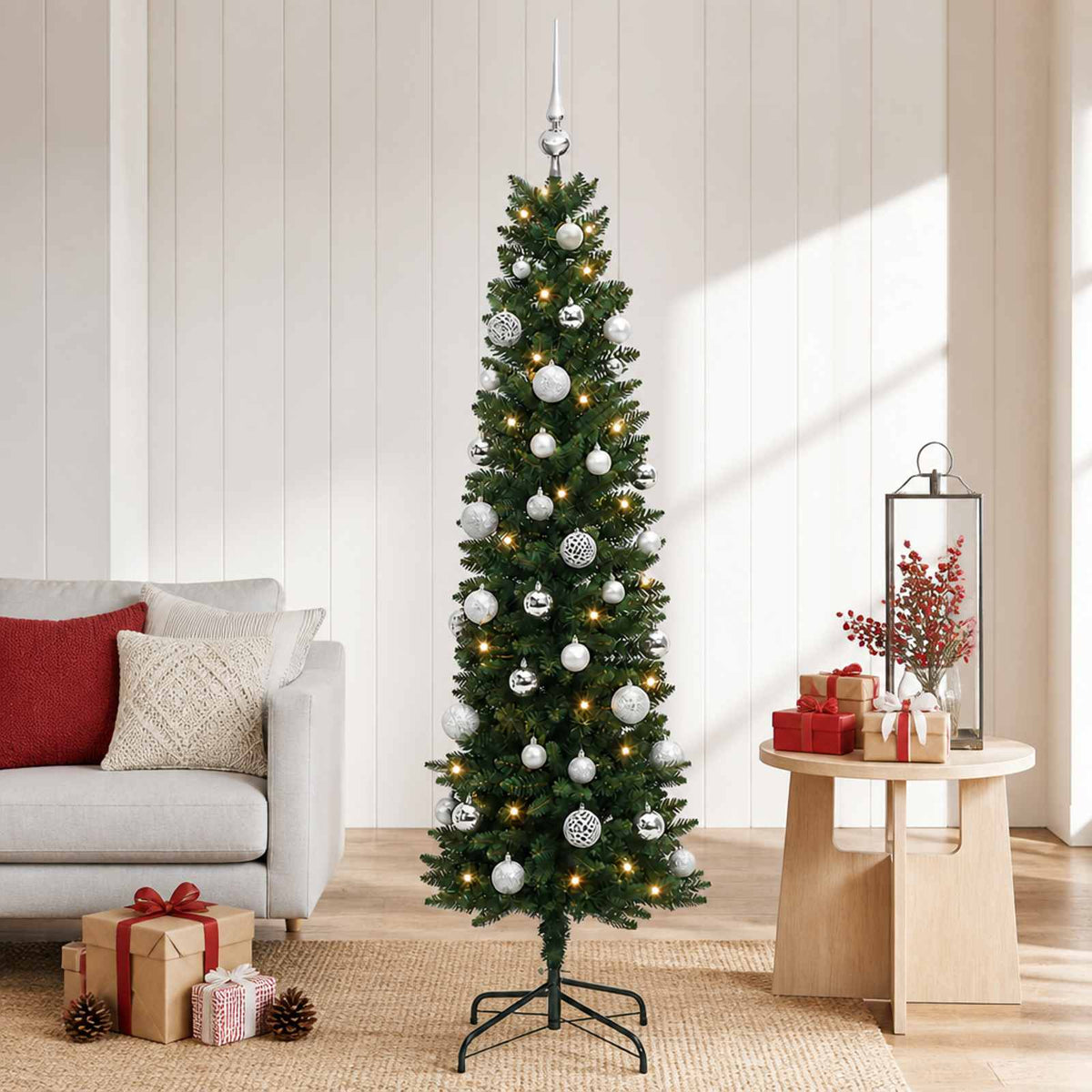 Artificial Slim Christmas Tree with Bauble 150 cm 150 LEDs