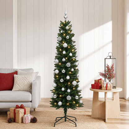 Artificial Slim Christmas Tree with Bauble 150 cm 150 LEDs