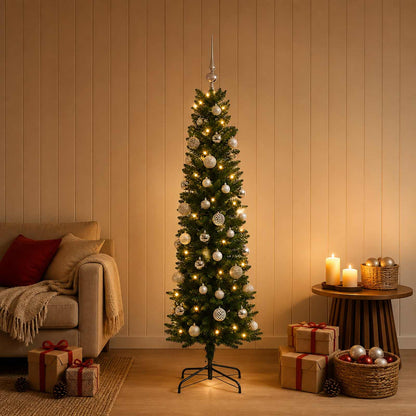 Artificial Slim Christmas Tree with Bauble 150 cm 150 LEDs