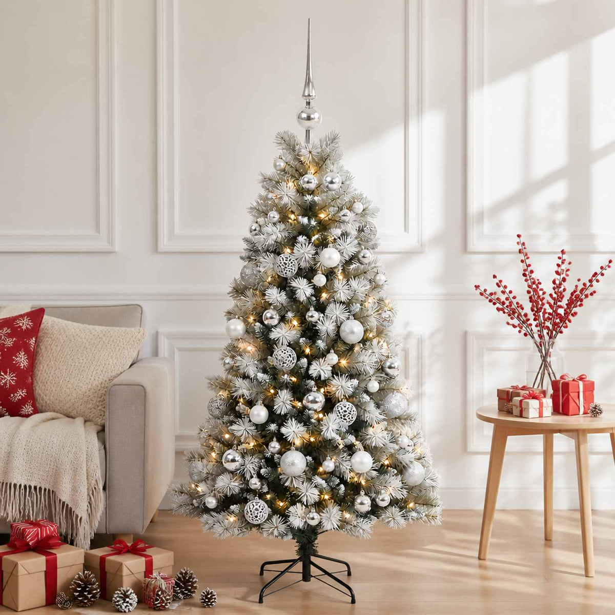 Artificial Hinged Christmas Tree with Baubles 120 cm 150 LEDs