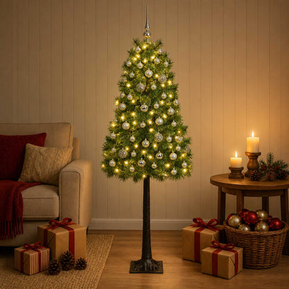Artificial Hinged Christmas Tree with Baubles 150 cm 150 LEDs