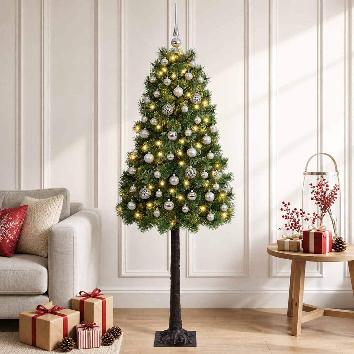 Artificial Hinged Christmas Tree with Baubles 120 cm 150 LEDs