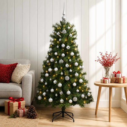 Artificial Hinged Christmas Tree with Baubles 150 cm 150 LEDs