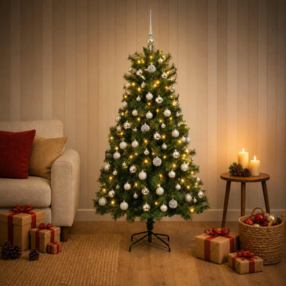 Artificial Hinged Christmas Tree with Baubles 150 cm 150 LEDs