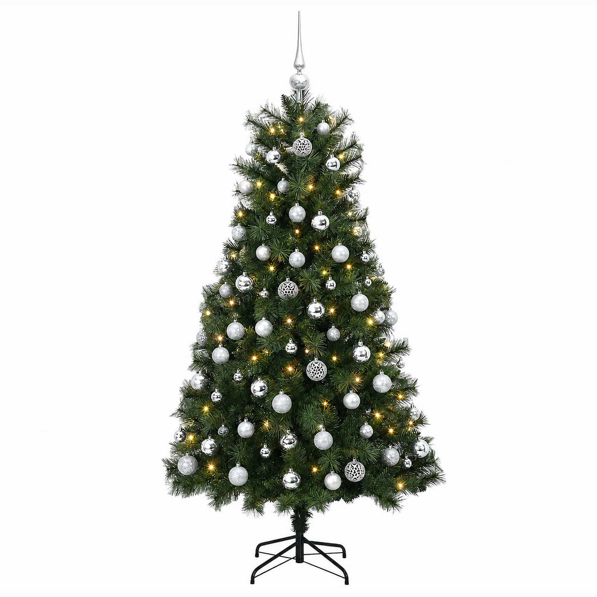 Artificial Hinged Christmas Tree with Baubles 150 cm 150 LEDs