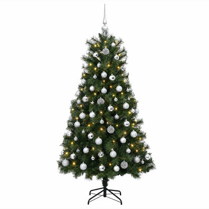 Artificial Hinged Christmas Tree with Baubles 150 cm 150 LEDs
