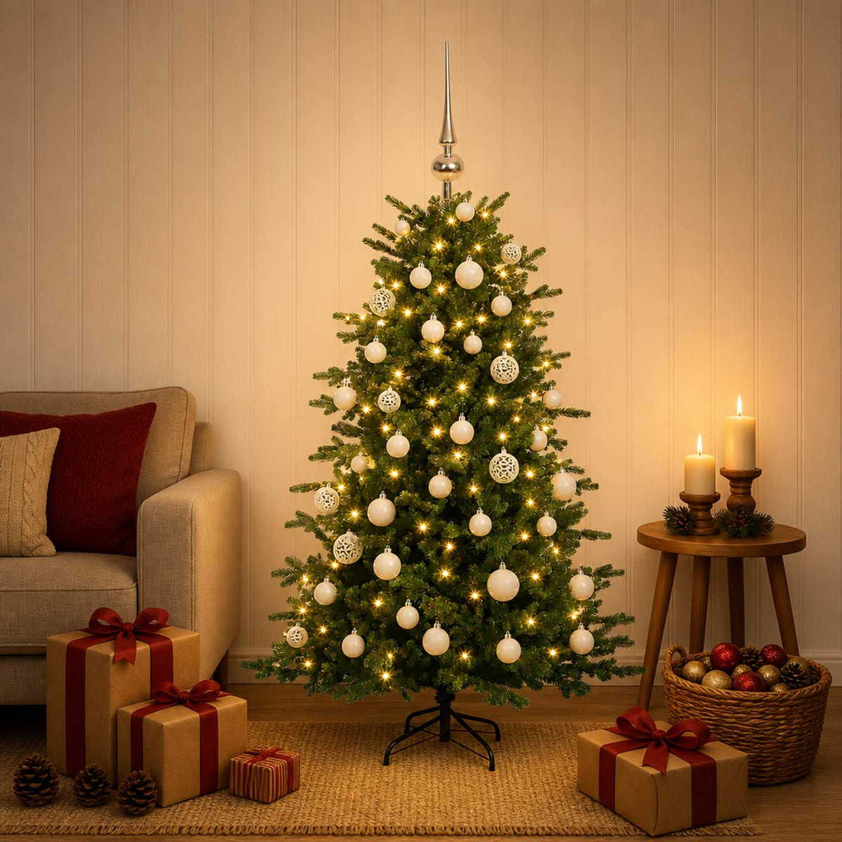 Artificial Christmas Tree with Bauble 150 cm 150 LEDs