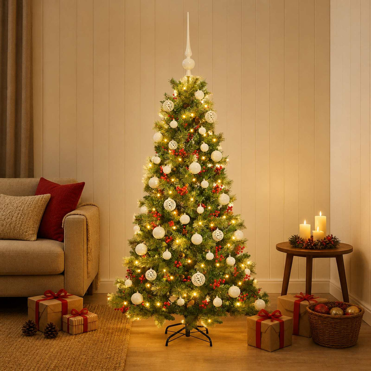 Artificial Christmas Tree with Bauble 150 cm 150 LEDs
