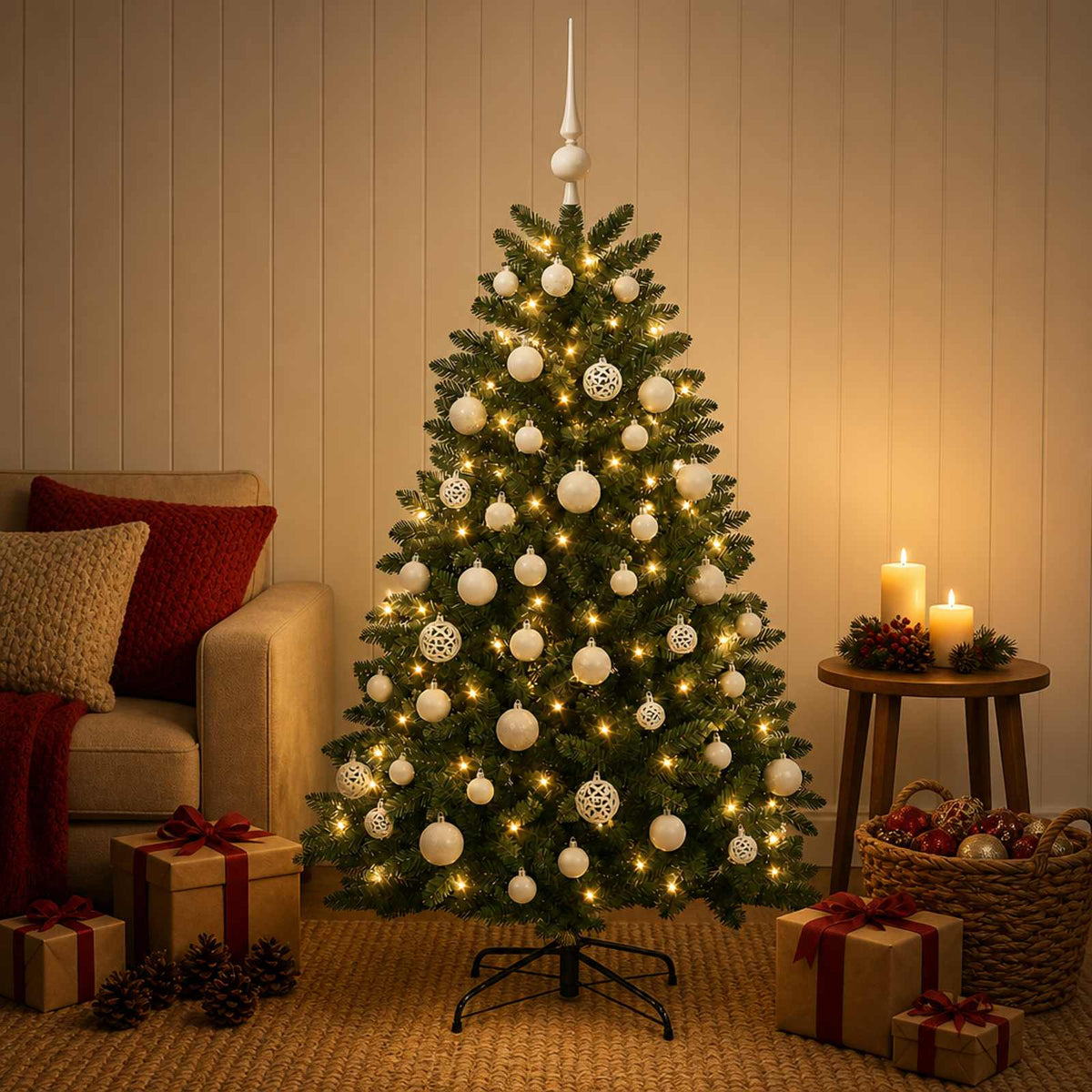 Artificial Christmas Tree Mid-green with Bauble 150 cm 150 LEDs