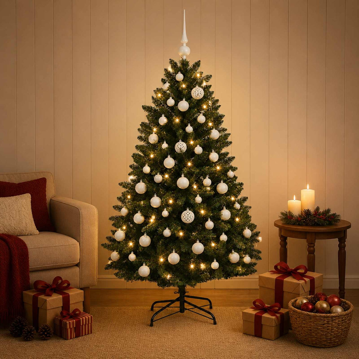 Artificial Christmas Tree Dark Green with Bauble 120 cm