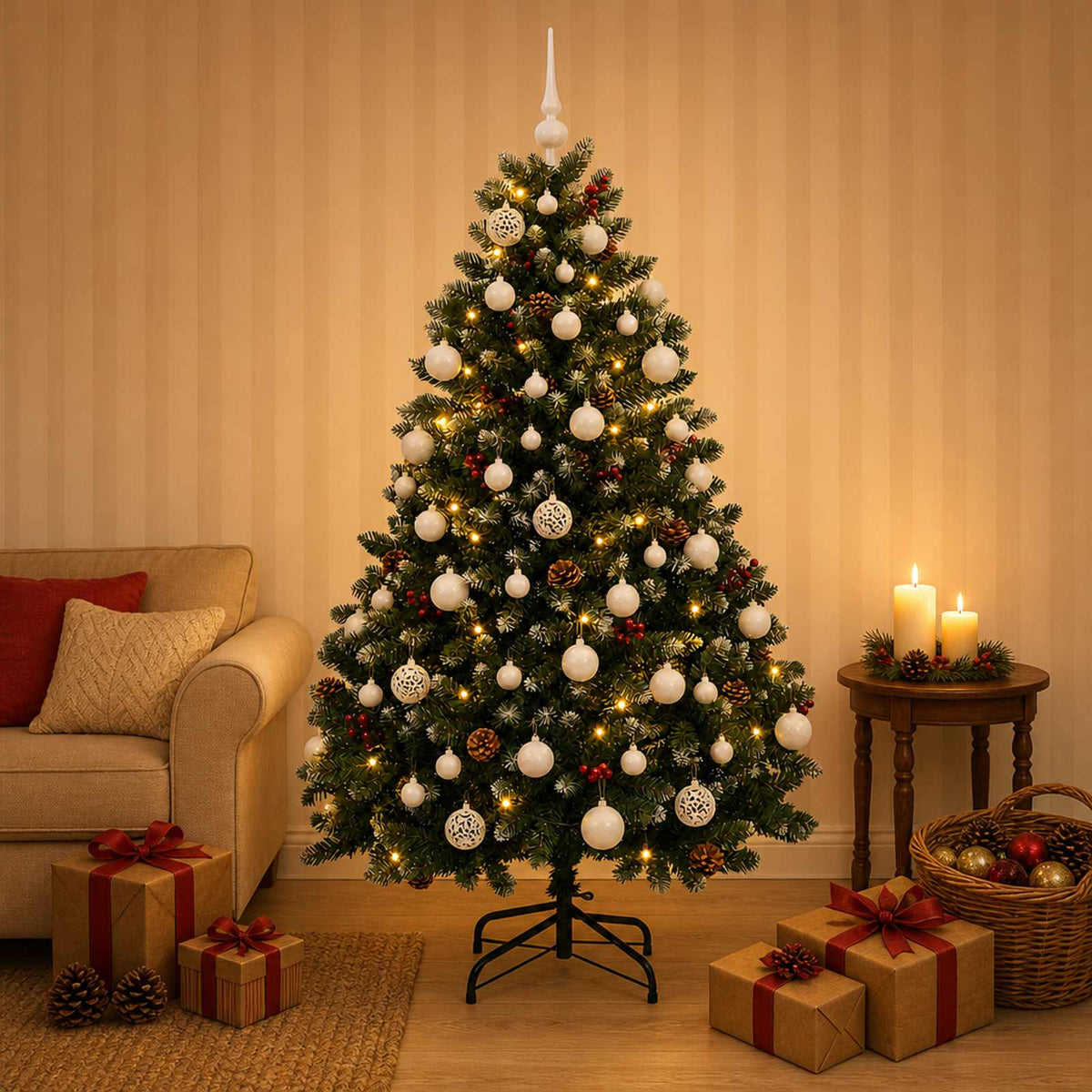 Artificial Christmas Tree Green with Bauble 150 cm 150 LEDs