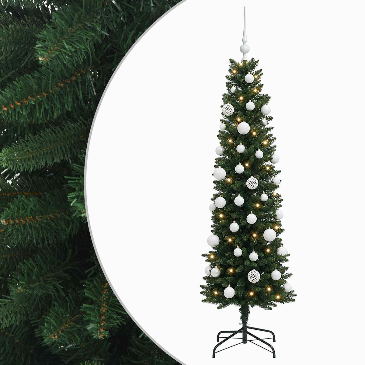 Artificial Slim Christmas Tree with Bauble 120 cm 150 LEDs