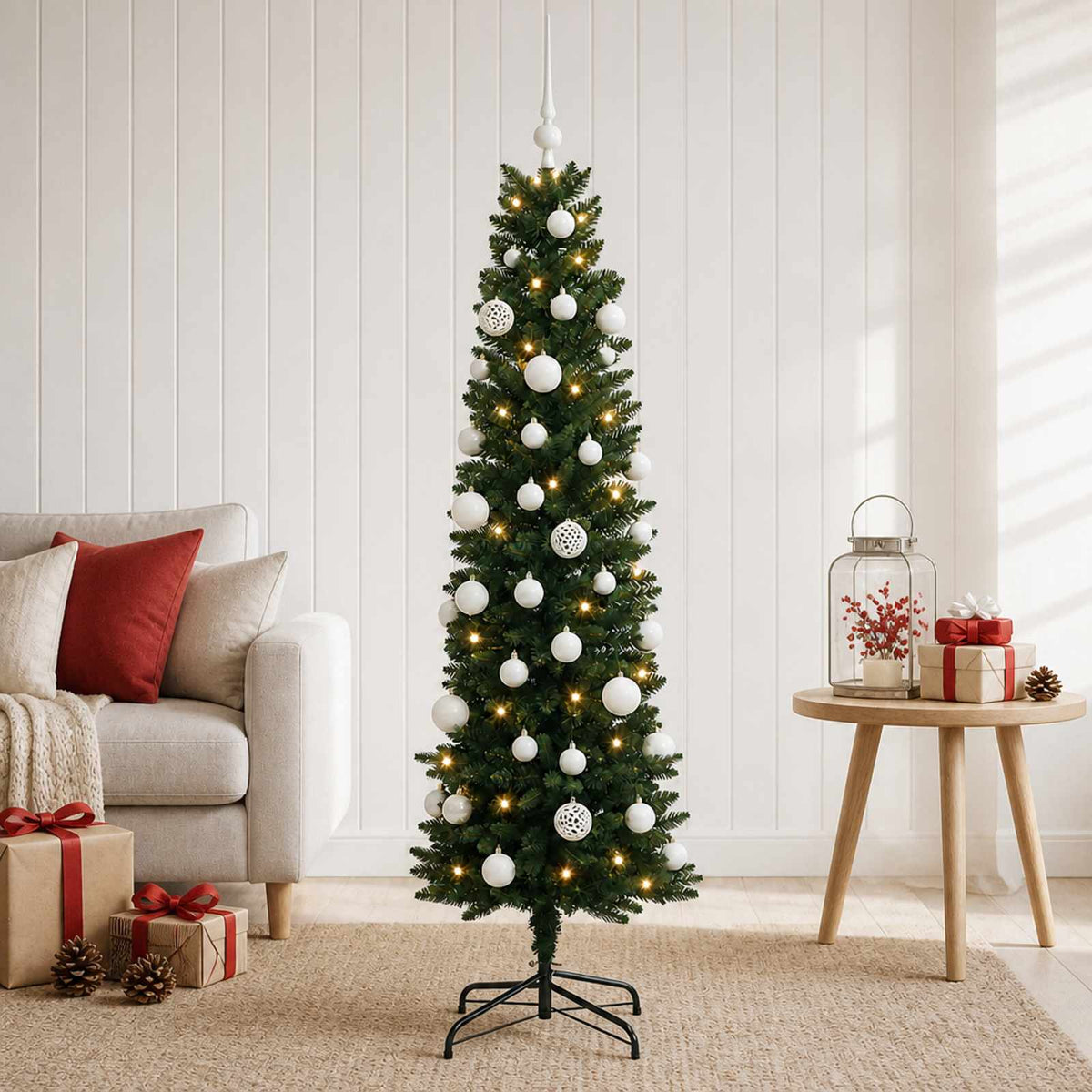 Artificial Slim Christmas Tree with Bauble 150 cm 150 LEDs