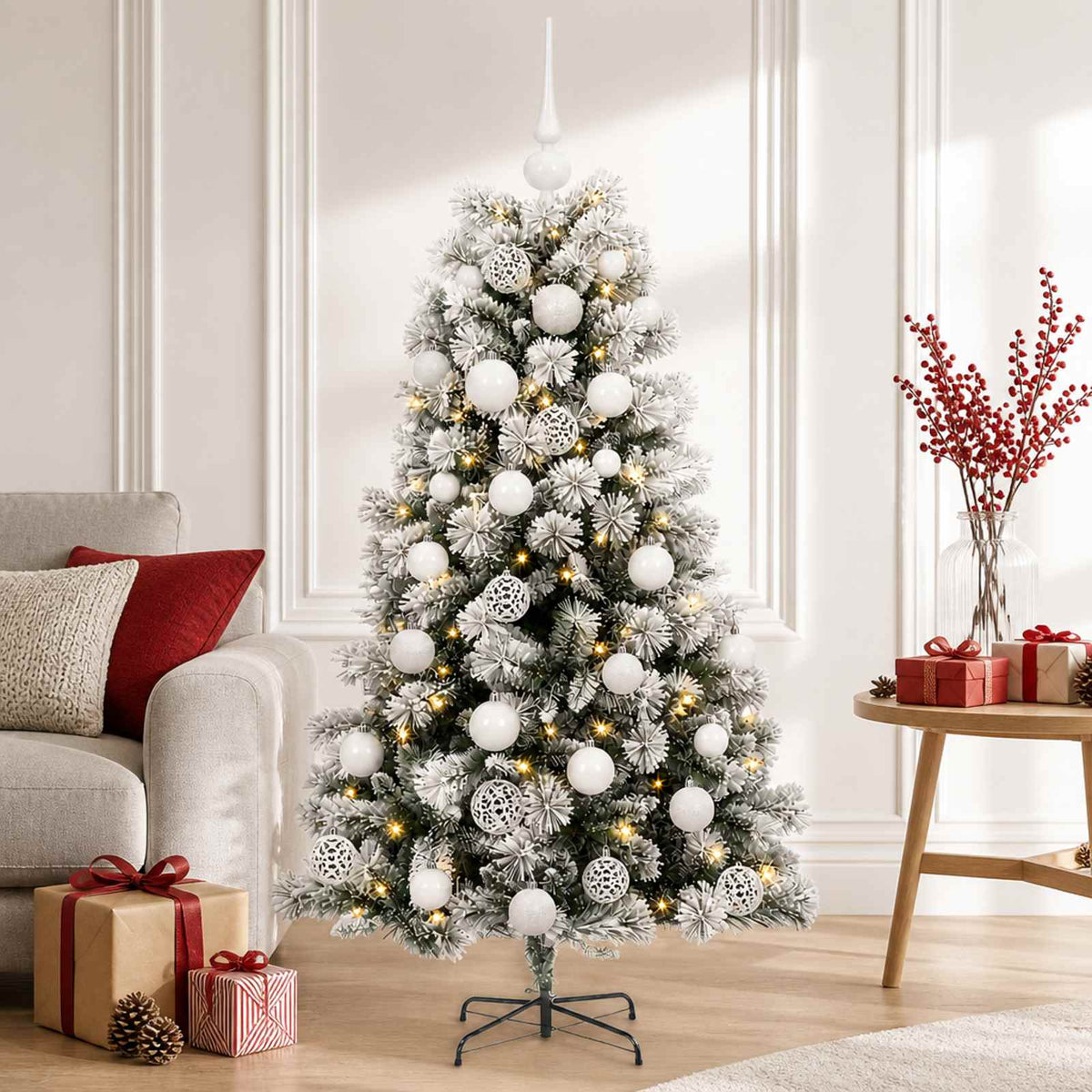 Artificial Hinged Christmas Tree with Baubles 150 cm 150 LEDs