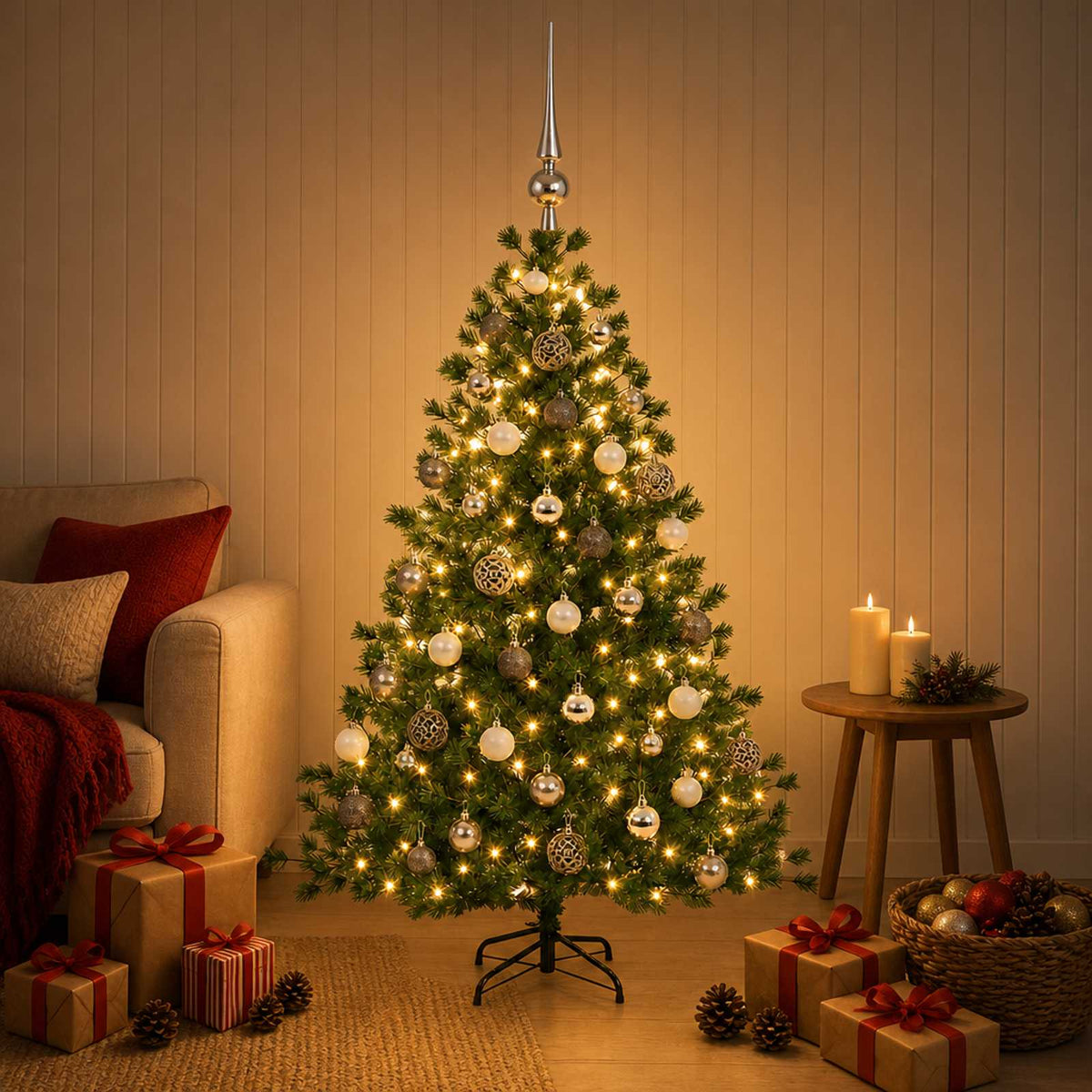 Artificial Christmas Tree with Bauble 120 cm 150 LEDs