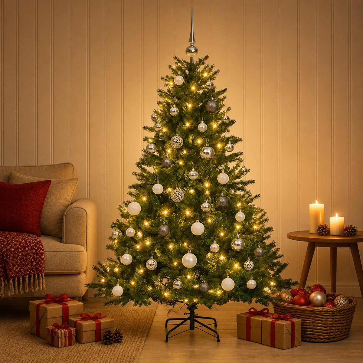 Artificial Christmas Tree with Bauble 120 cm 150 LEDs