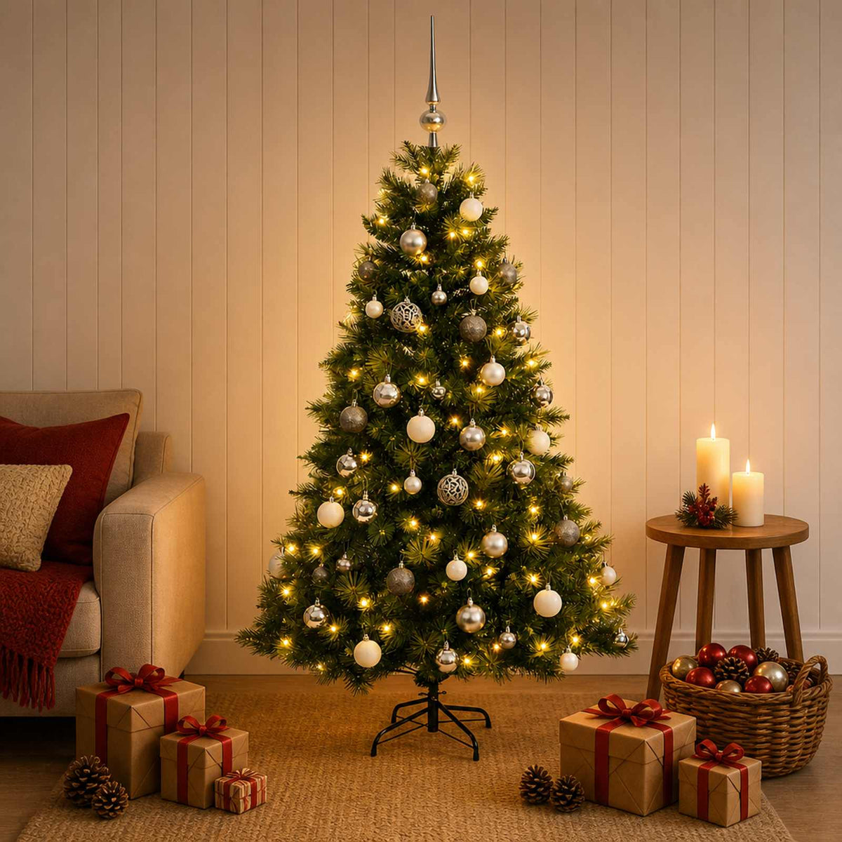 Artificial Christmas Tree with Bauble 120 cm 150 LEDs