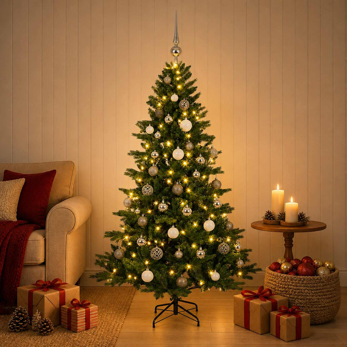 Artificial Christmas Tree with Bauble 120 cm 150 LEDs