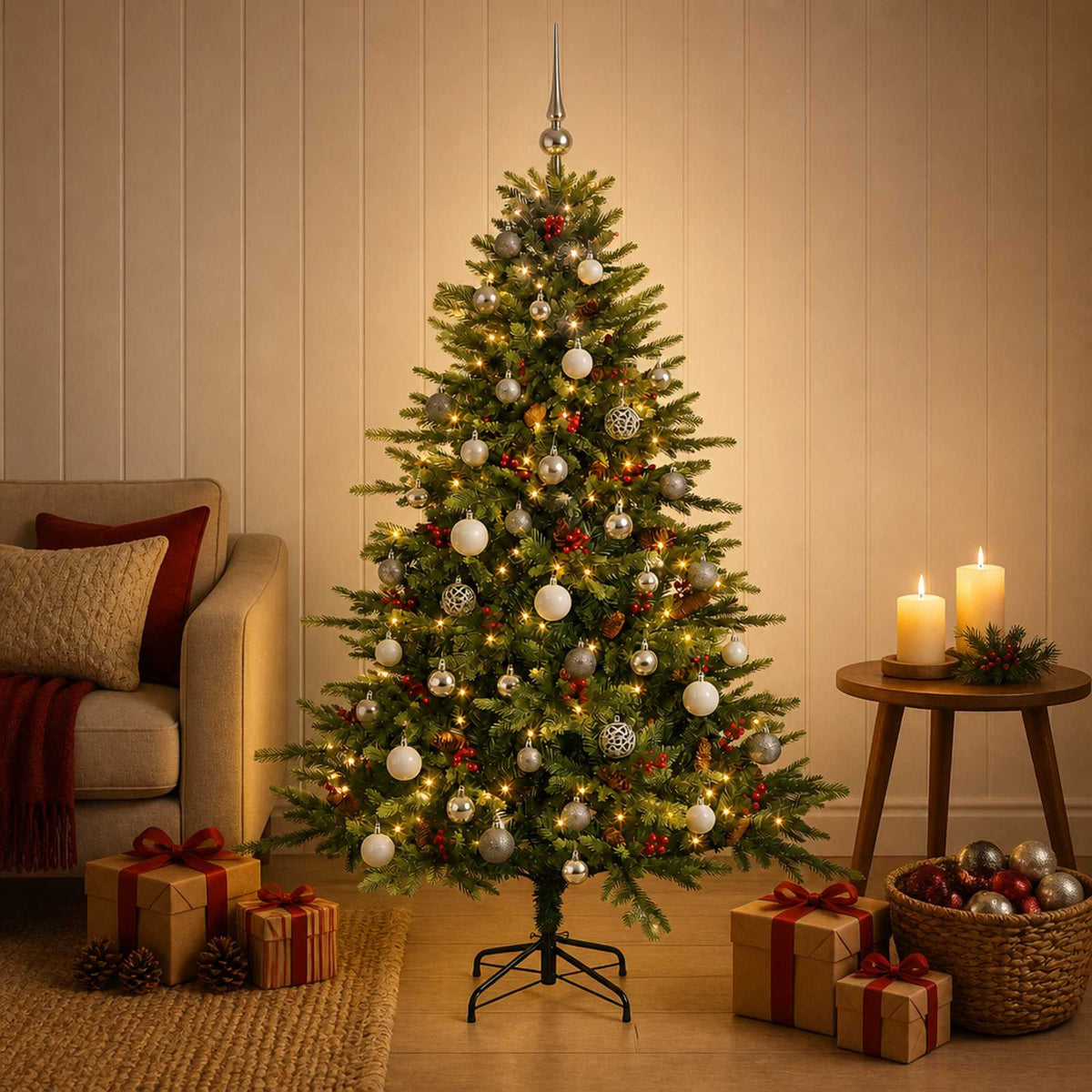 Artificial Christmas Tree with Bauble 150 cm 150 LEDs