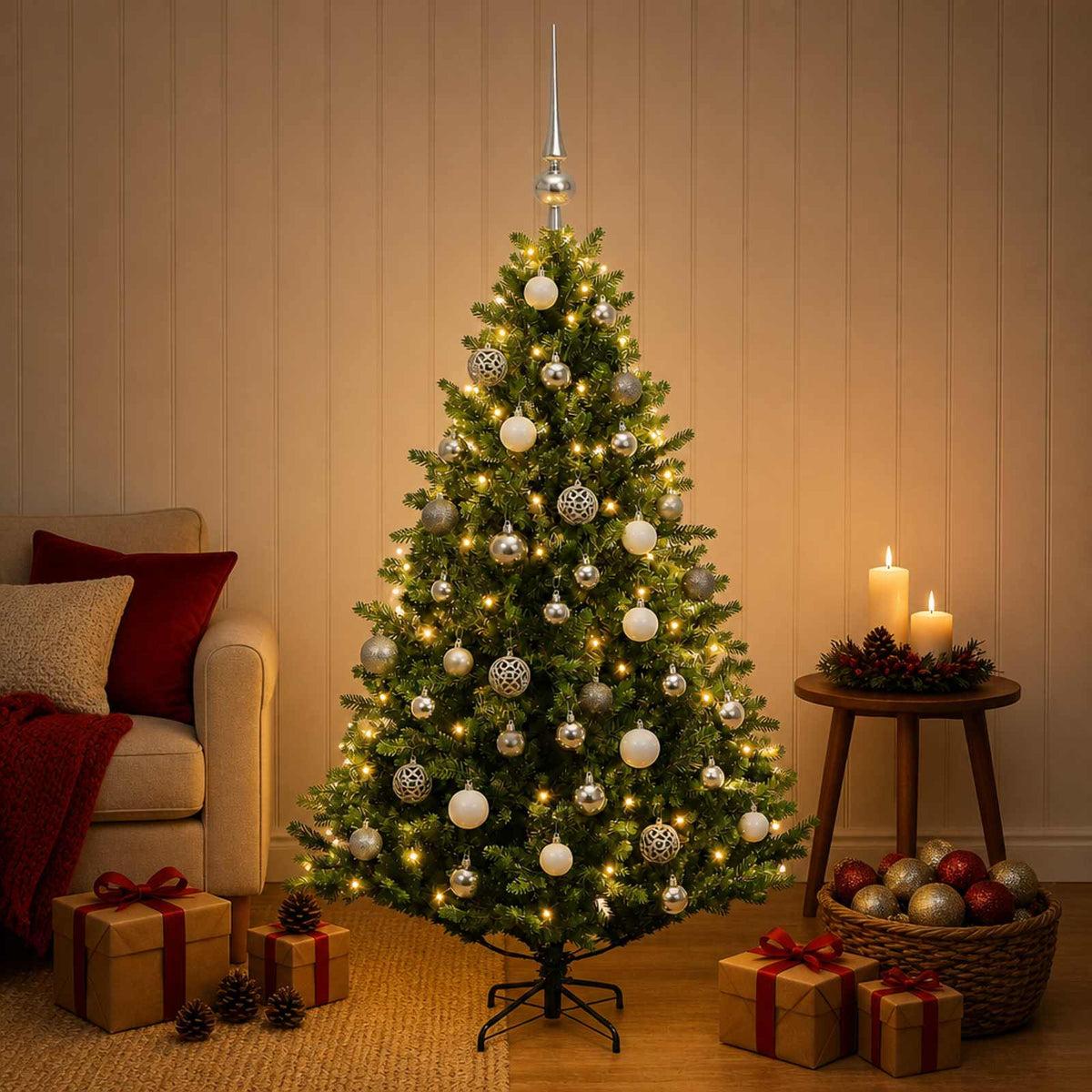 Artificial Christmas Tree with Bauble 150 cm 150 LEDs