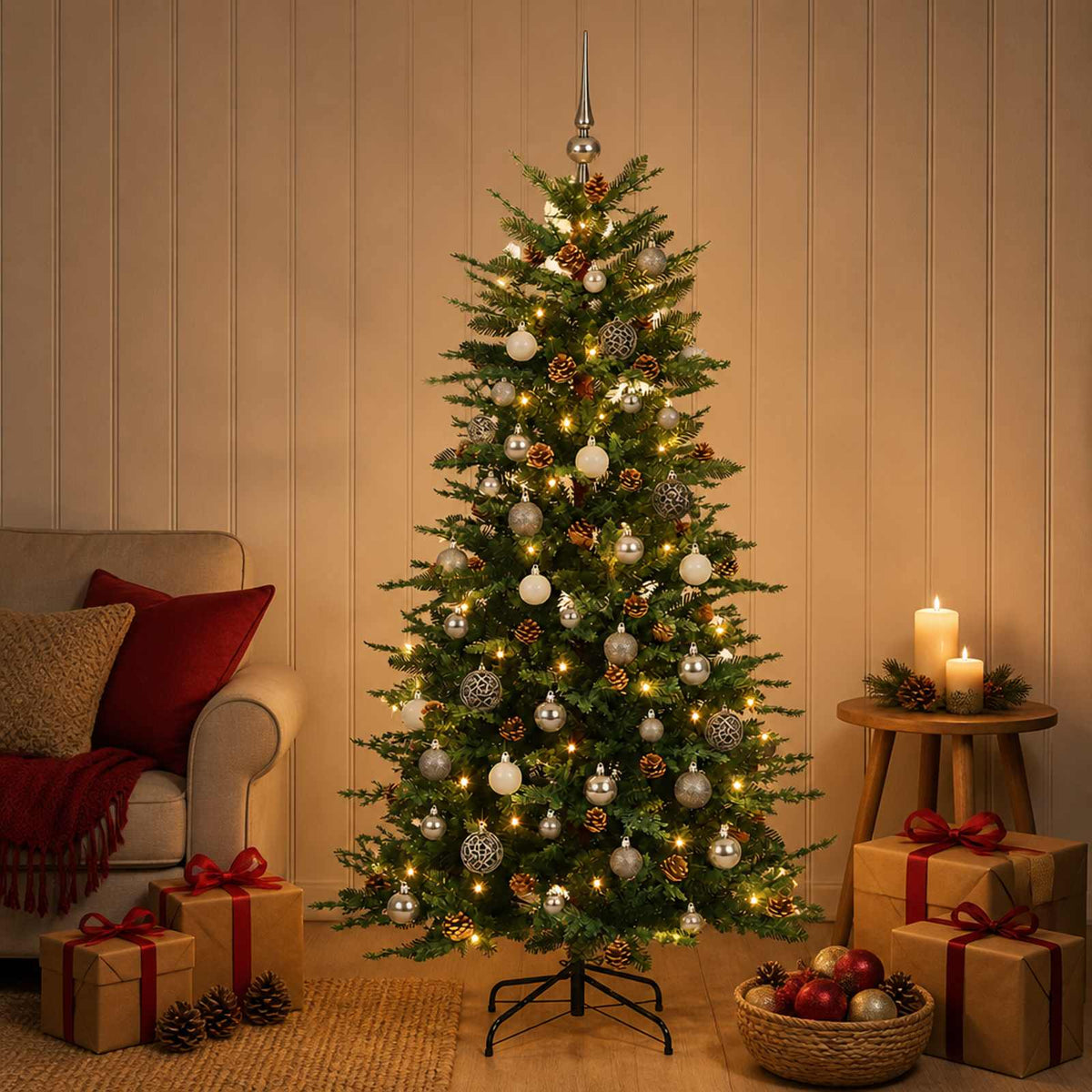 Artificial Christmas Tree with Bauble 120 cm 150 LEDs