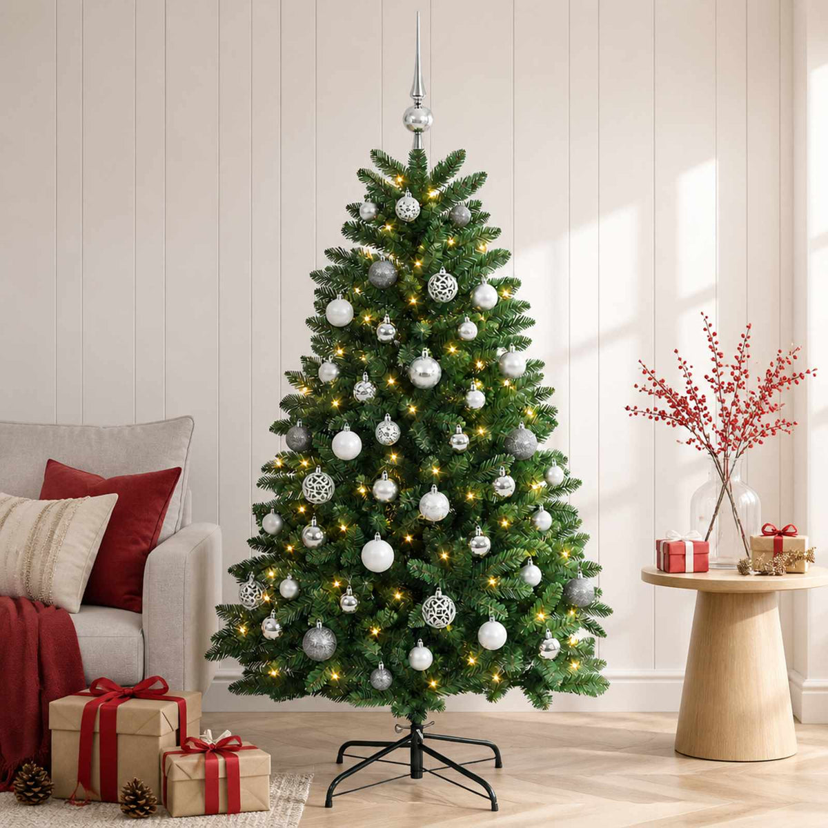 Artificial Christmas Tree Mid-green with Bauble 180 cm 300 LEDs
