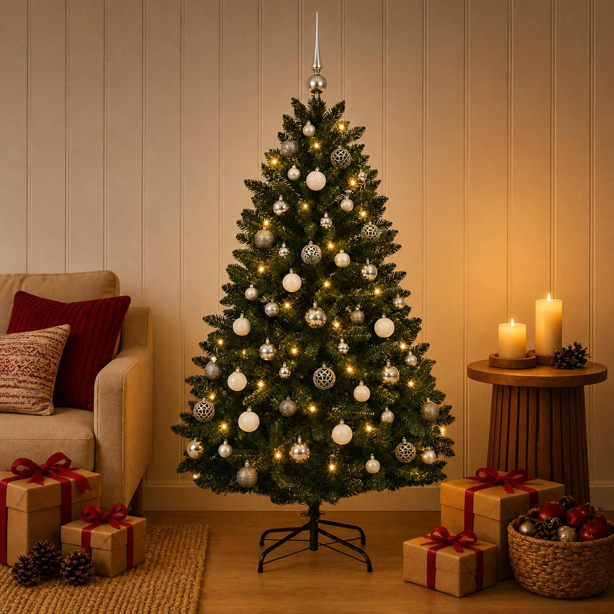 Artificial Christmas Tree Dark Green with Bauble 180 cm