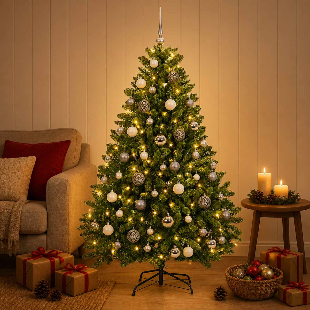 Light Green Artificial Christmas Tree with Baubles 180 cm