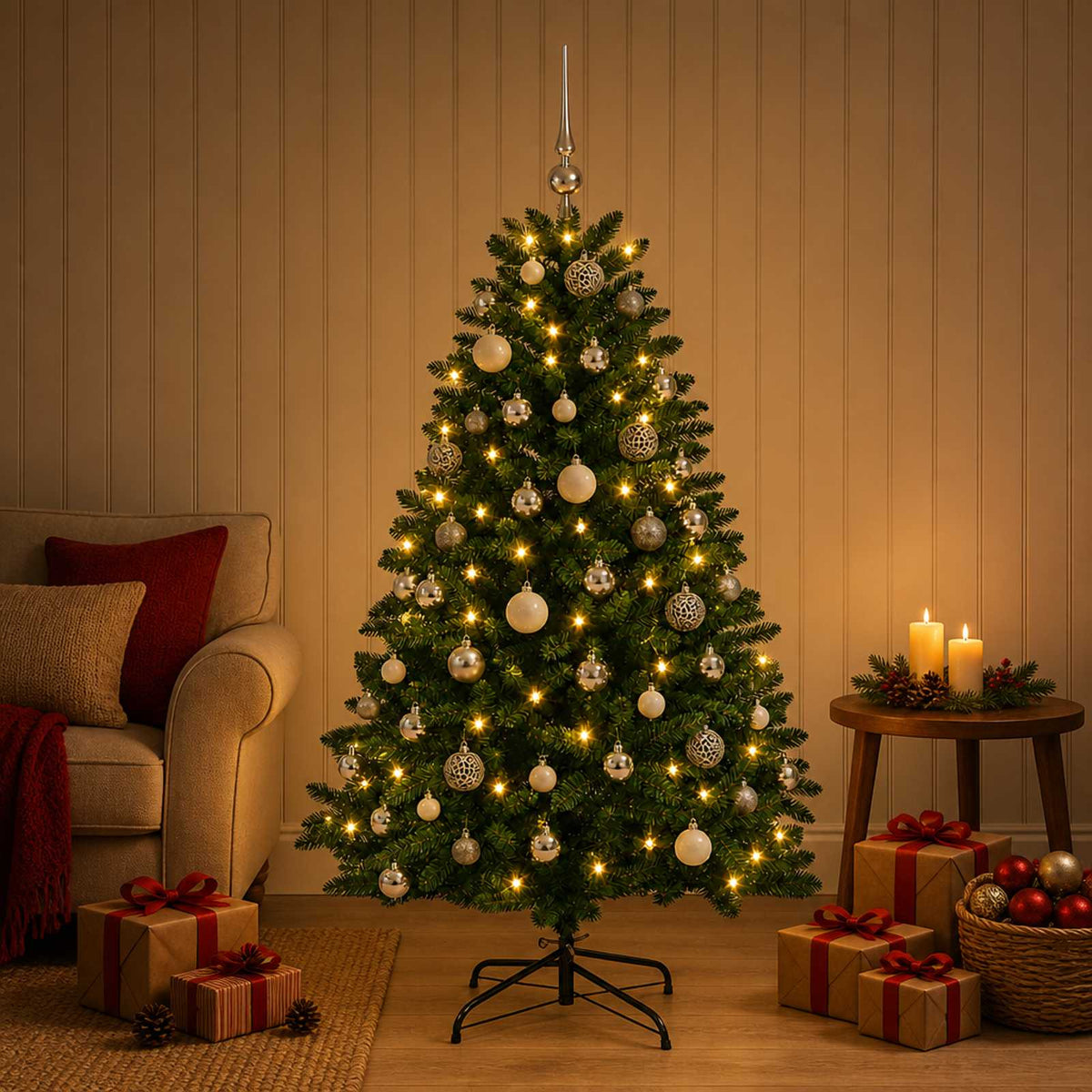 Artificial Christmas Tree Mid-green with Bauble 180 cm 300 LEDs